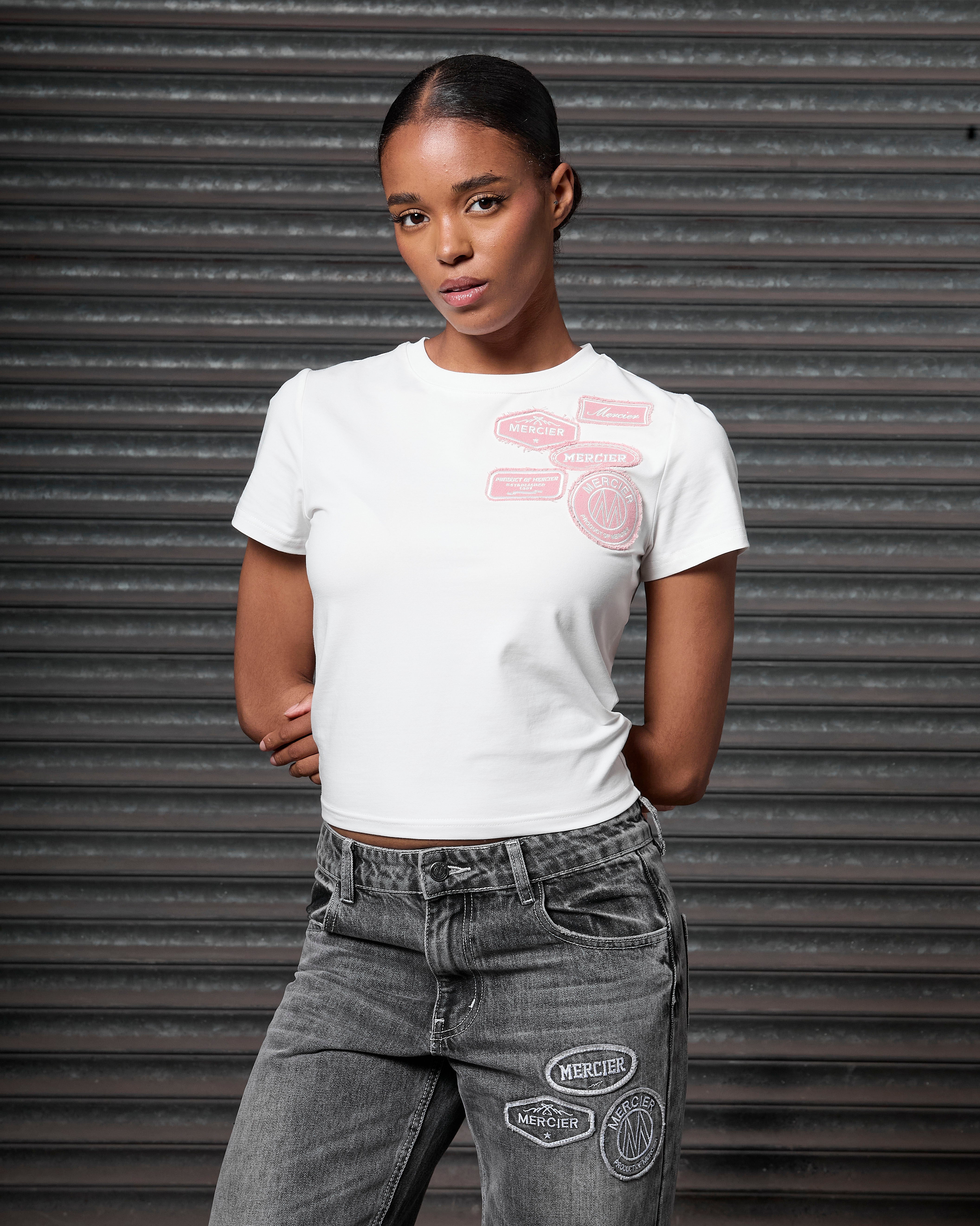 Womens OG Baby Tee White Pink - Image 3