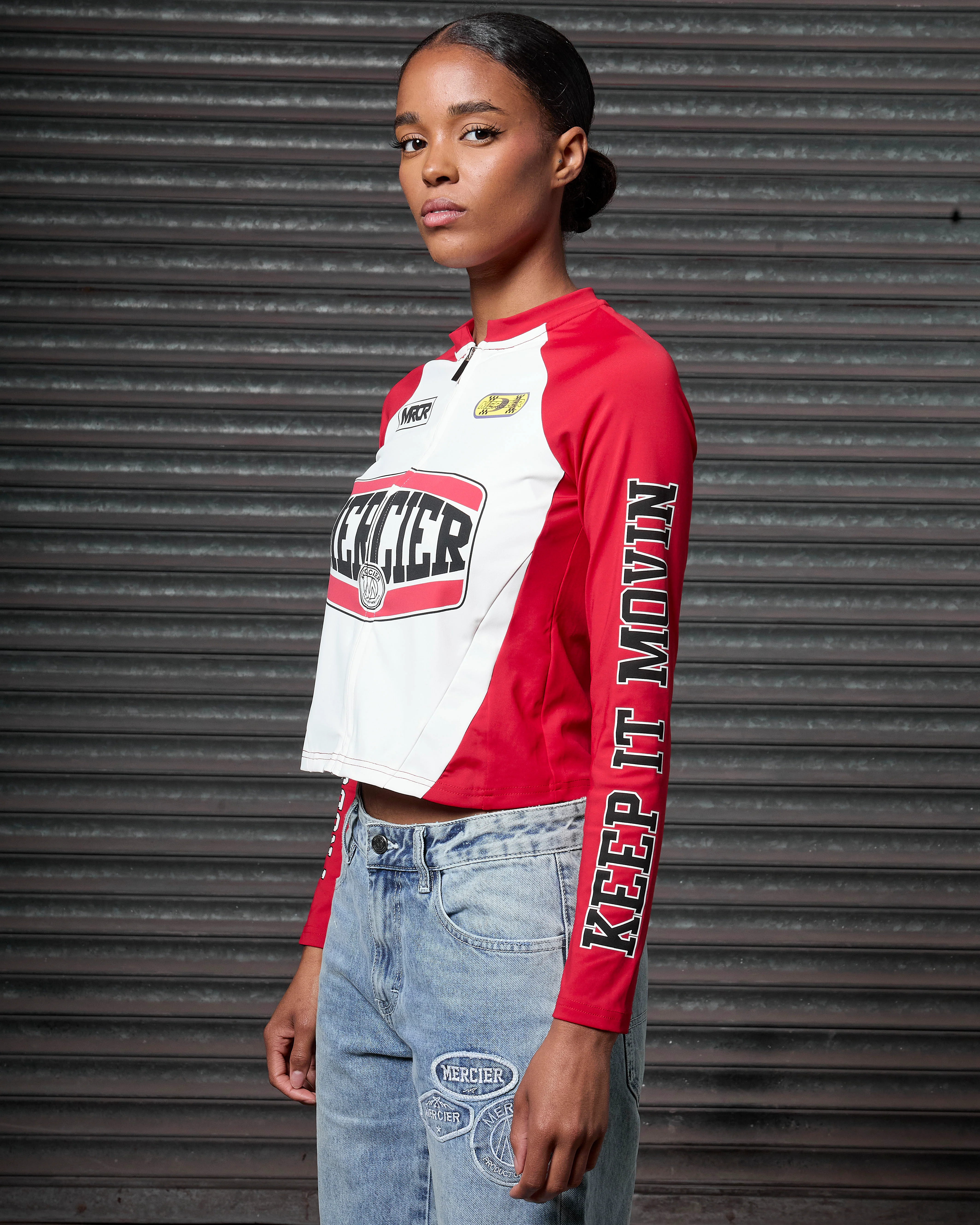 Womens Zip Racer Top Red - Image 5