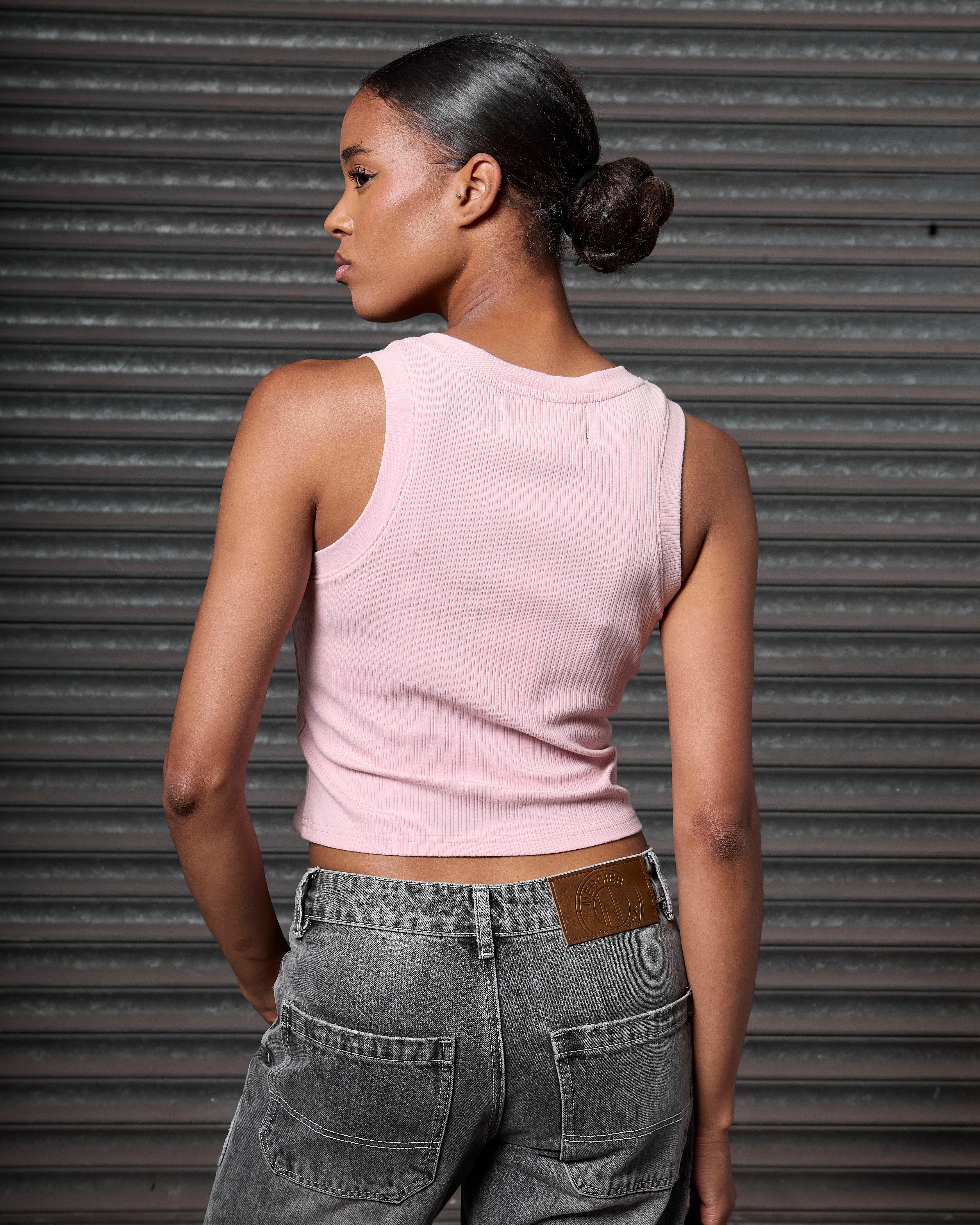 Womens Ribbed Scoop Vest Pink - Image 4